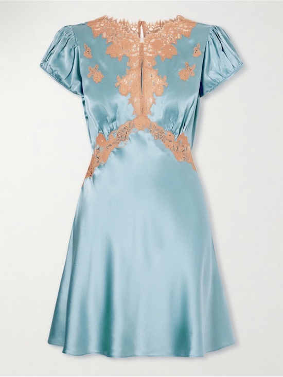 Doen Dresses & Skirts - DOEN Junia lace-trimmed silk satin minidress blue/aquamarine